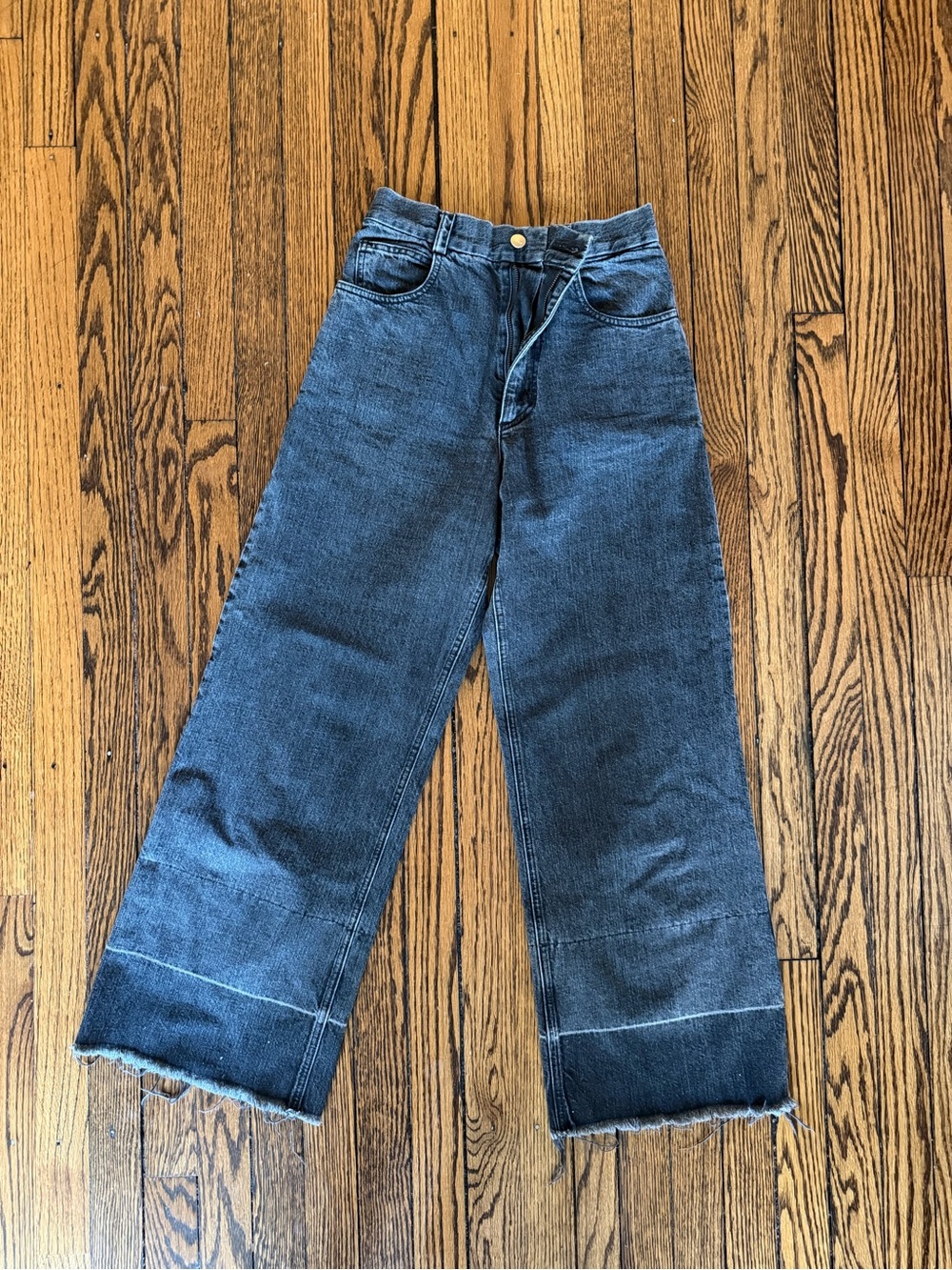 Rachel Comey Wide Leg Raw Hem Jeans Washed Black High Rise Cropped